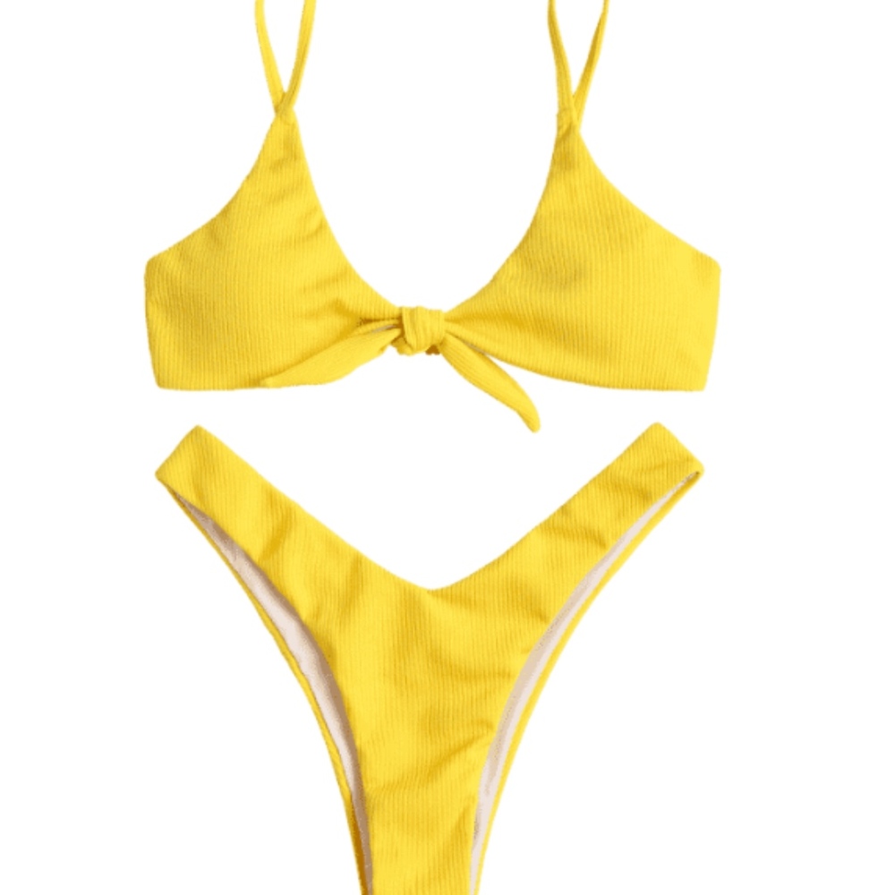 Ribbed Yellow Thong Bikini